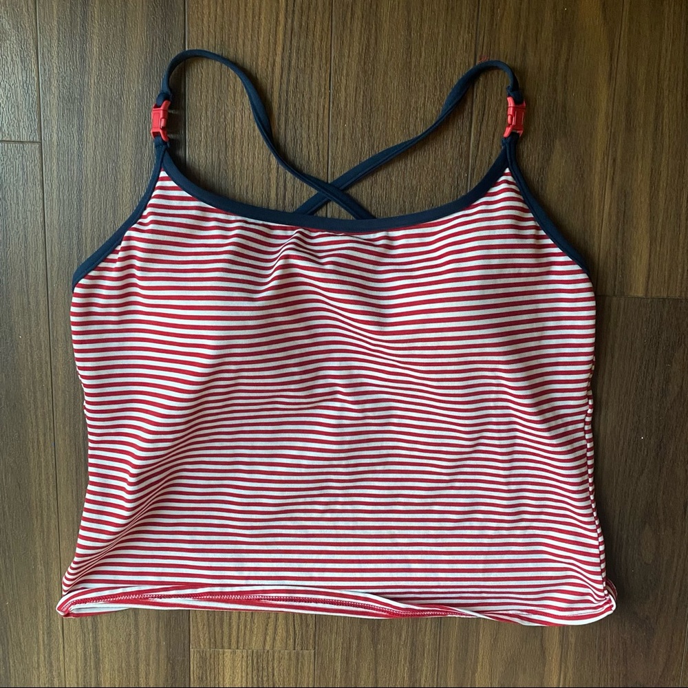 Red and white striped cropped convertible tank
